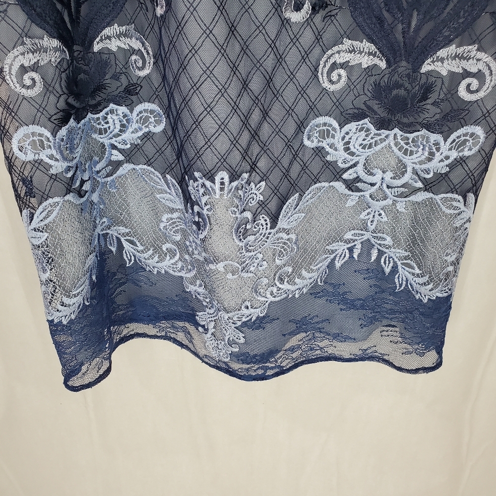 NWT Marchesa Notte 3D Embroidered Grosgrain Midi Cocktail Dress Blue Sz 8 - Picture 9 of 16